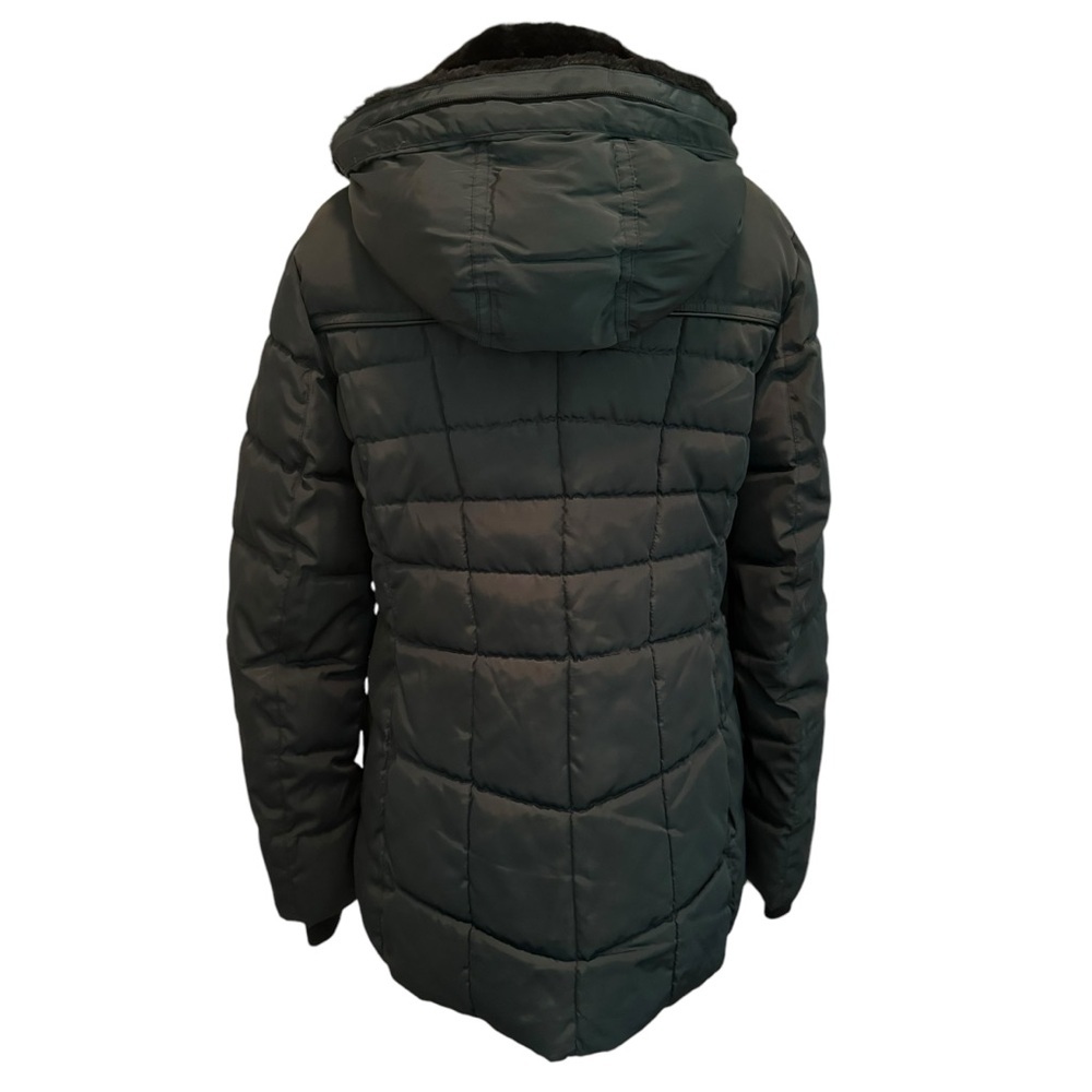 Guess Hooded Puffer Down Jacket Black with Gold Detail Faux Fur​ - Picture 2 of 12